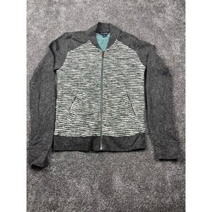 Lucky Brand Sweater‎ Womens XS Knit Boucle Stripe Full Zip Jacket Black & Gray